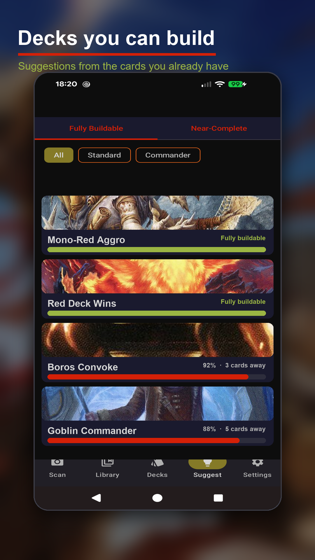 Deck suggestions based on cards you already own